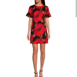 Trina Turk Darling Floral Print Round Neck Ruffle Sleeve Shift Dress 10